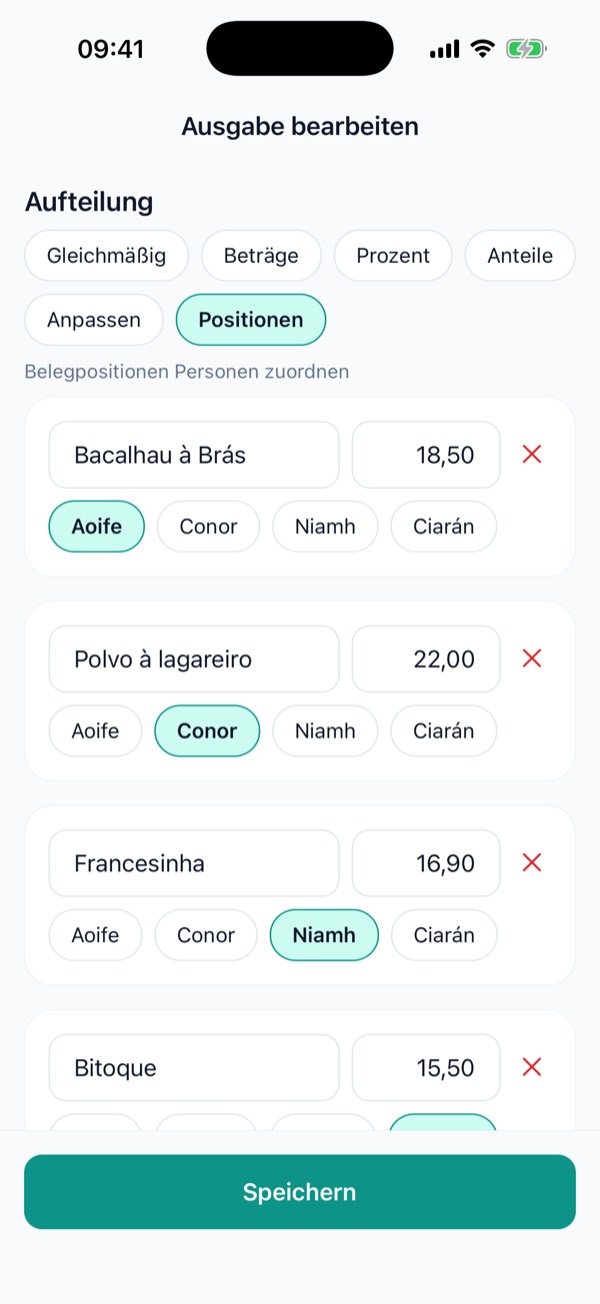 Belegpositionen Personen zugeordnet