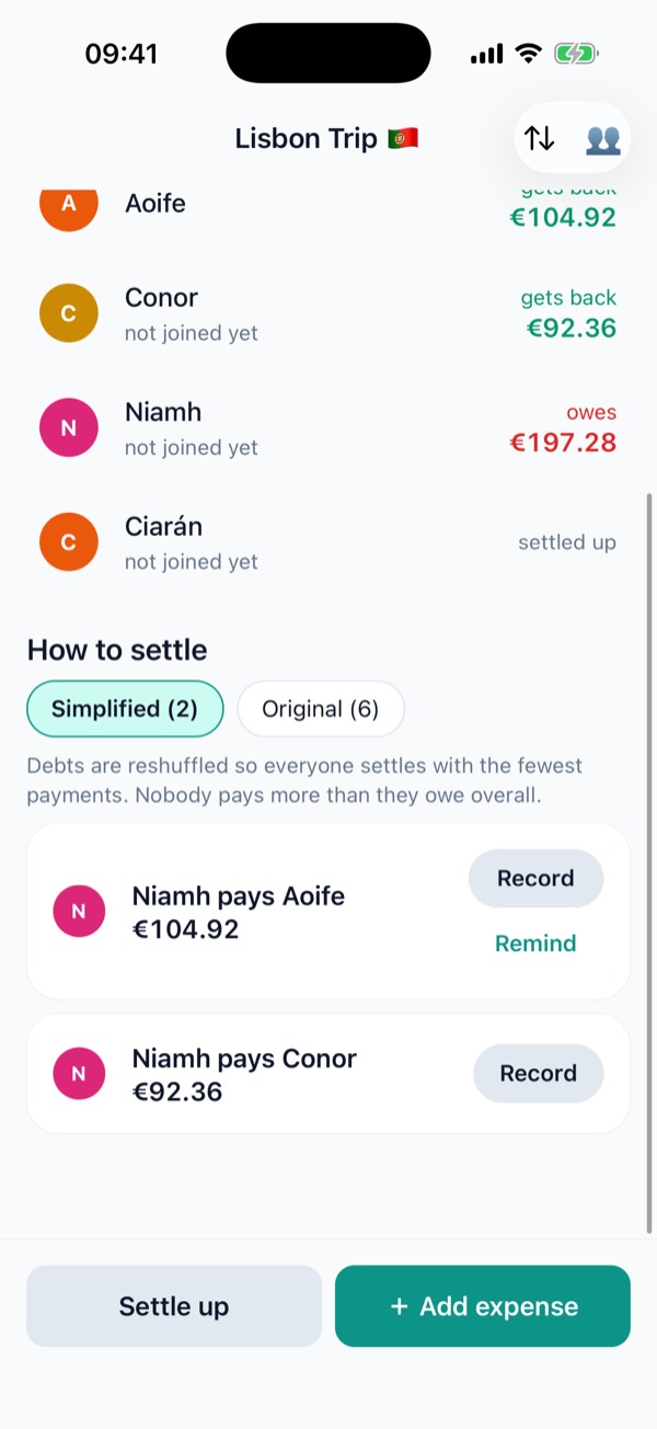 Simplified settle-up plan