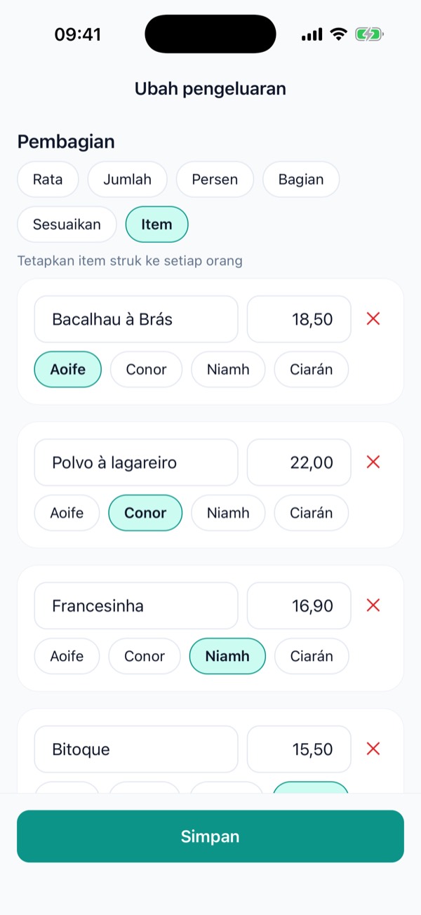 Item struk yang ditetapkan ke setiap orang