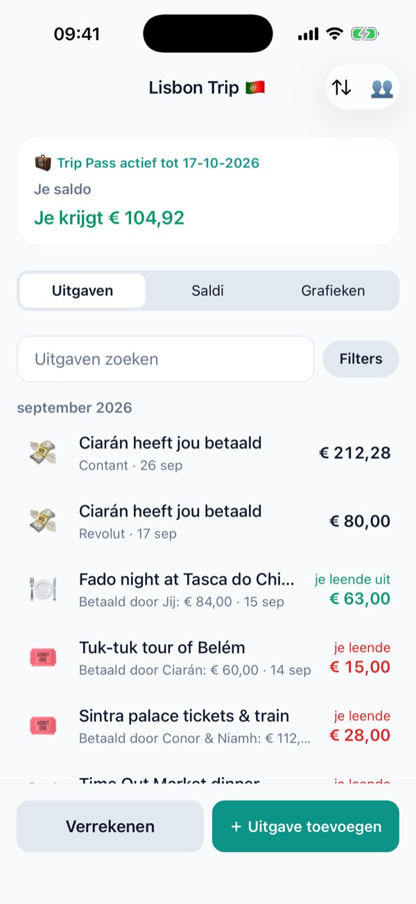 Lijst met groepsuitgaven