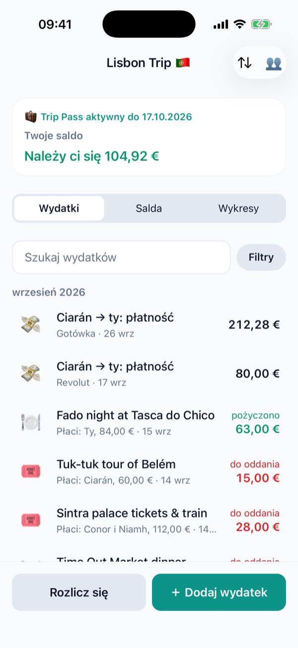 Lista wydatków grupy