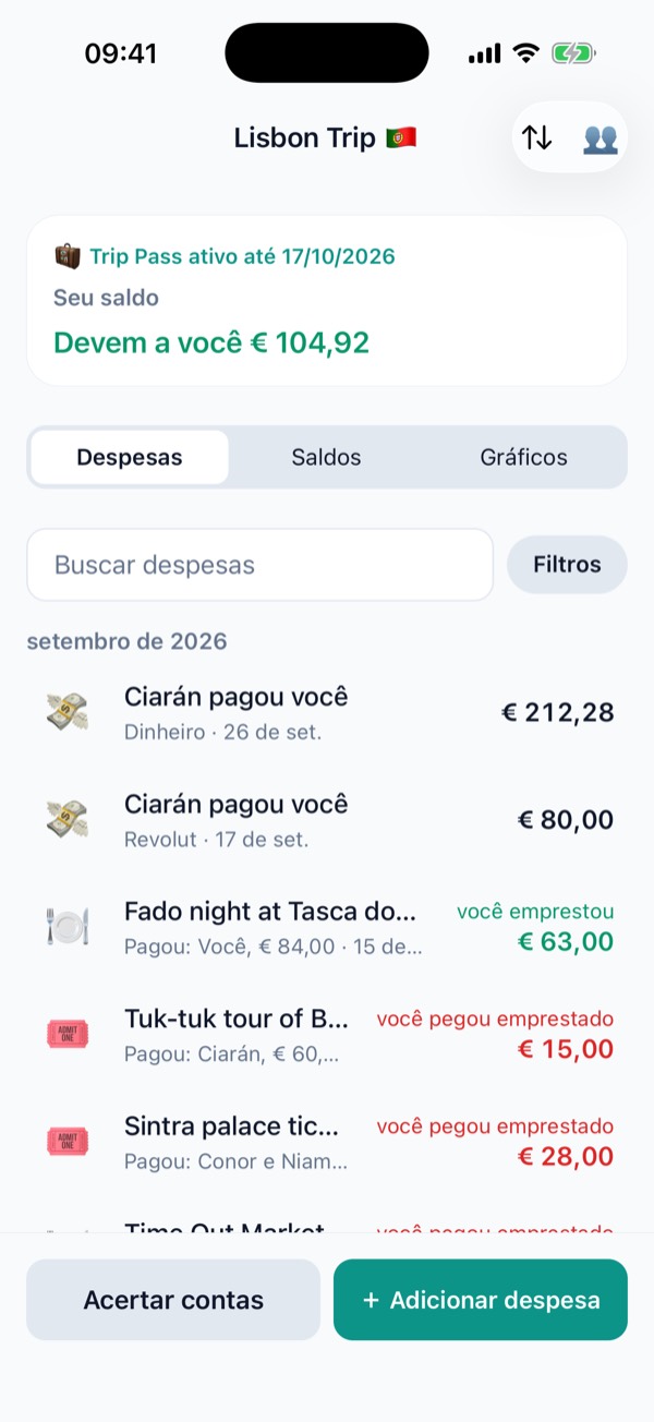 Lista de despesas do grupo