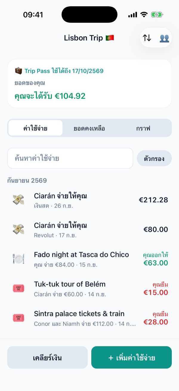 รายการค่าใช้จ่ายของกลุ่ม